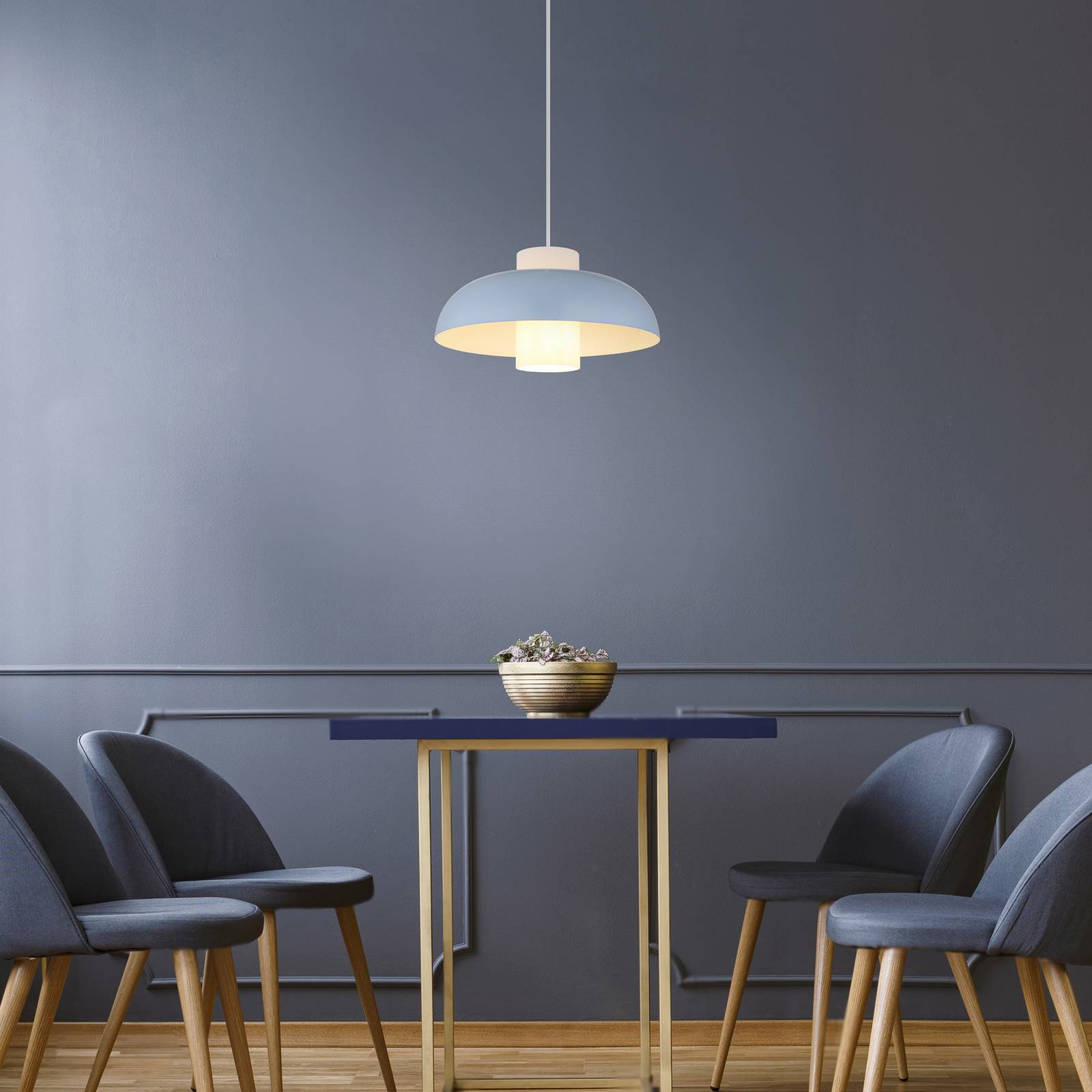 Pendellampe Lowe, blau matt, Ø 38 cm, Metall Pendellampe Lowe, blau matt, Ø 38 cm, Metall von Globo