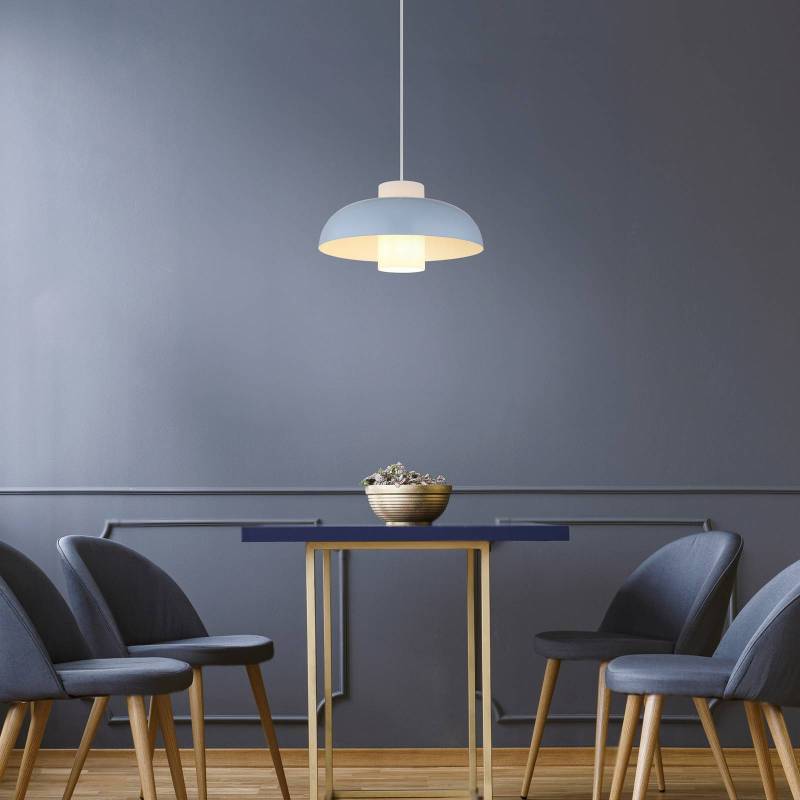 Pendellampe Lowe, blau matt, Ø 38 cm, Metall von Globo