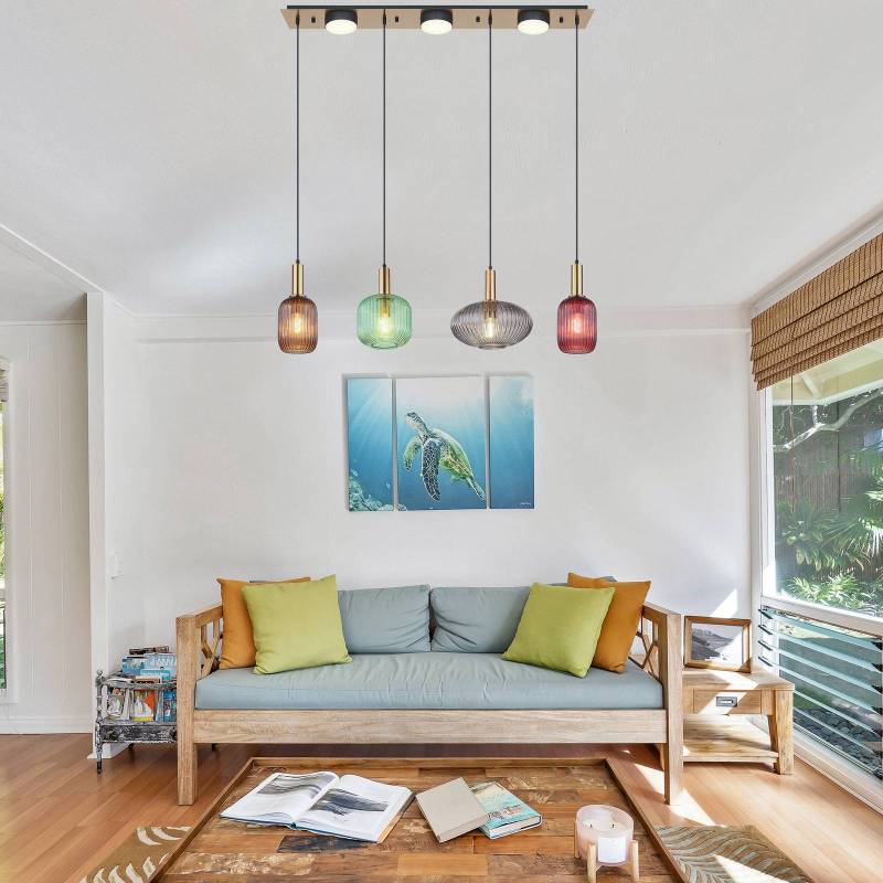 Pendellampe Normy, Länge 115 cm, bunt, Glas, 4-flg. von Globo