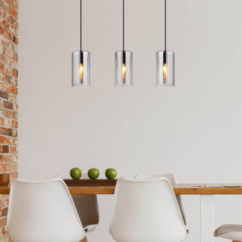 Pendellampe Olly, Länge 63 cm, rauchgrau, Glas, 3-flg. von Globo