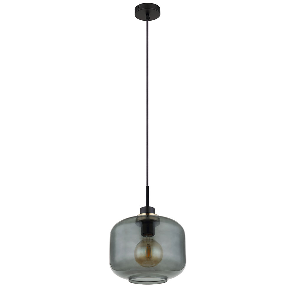 Pendelleuchte, Glas rauch, Metall schwarz, H 120 cm von Globo