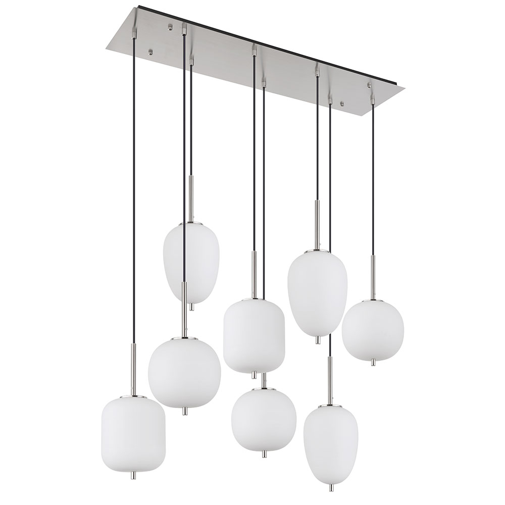 Pendelleuchte, Metall, Nickel, Glas Opal, 8-Flammig von Globo