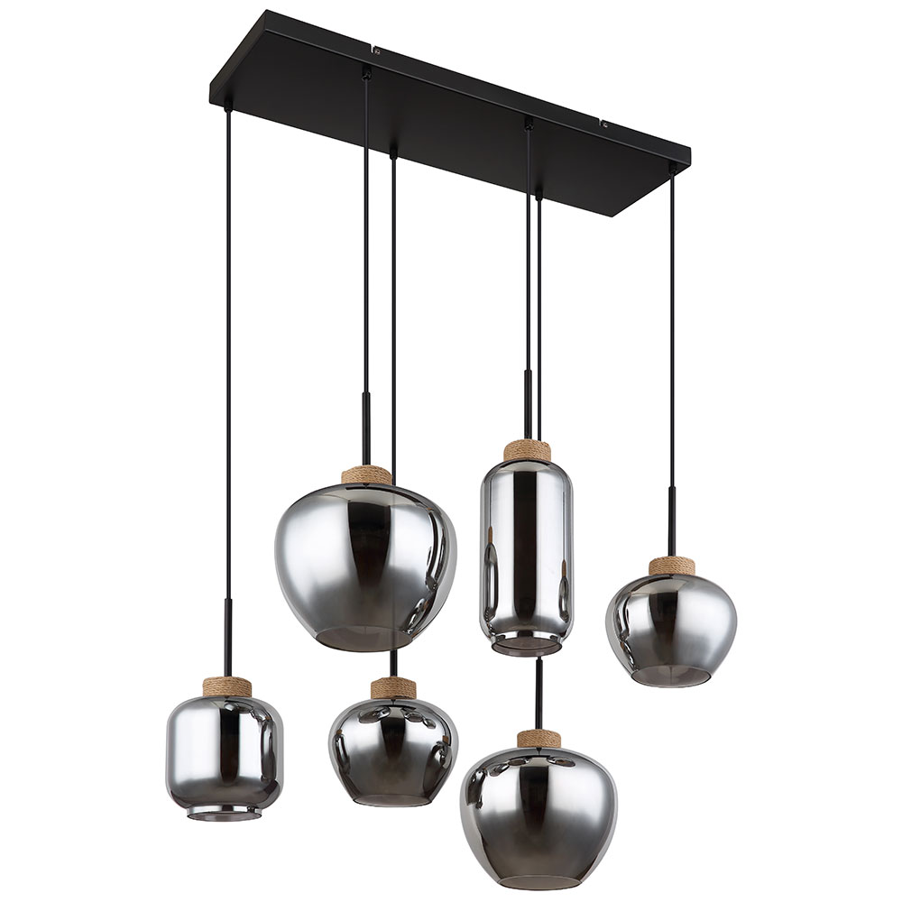 Pendelleuchte, Metall, Schwarz-matt, Glas Rauchfarbe, L 80 cm von Globo