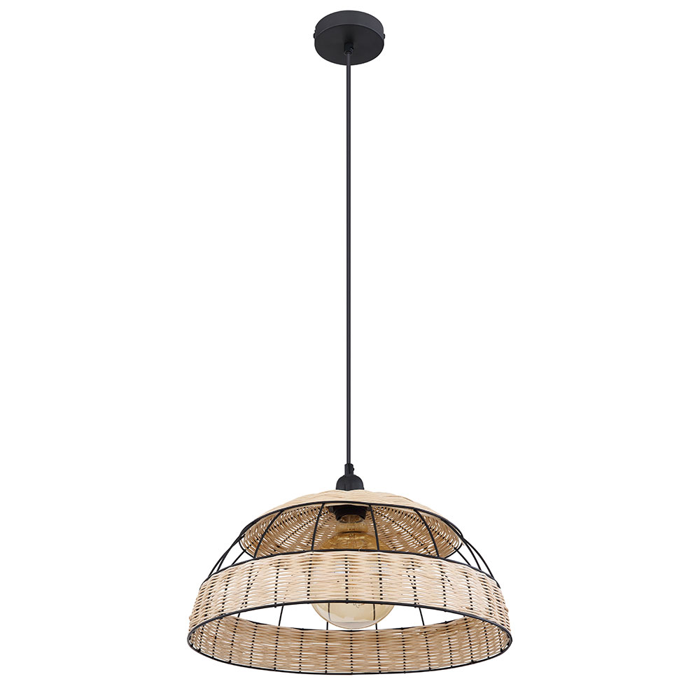 RGB LED Hängeleuchte, Rattan, Gittergeflecht, schwarz, braun, H 120cm von Globo