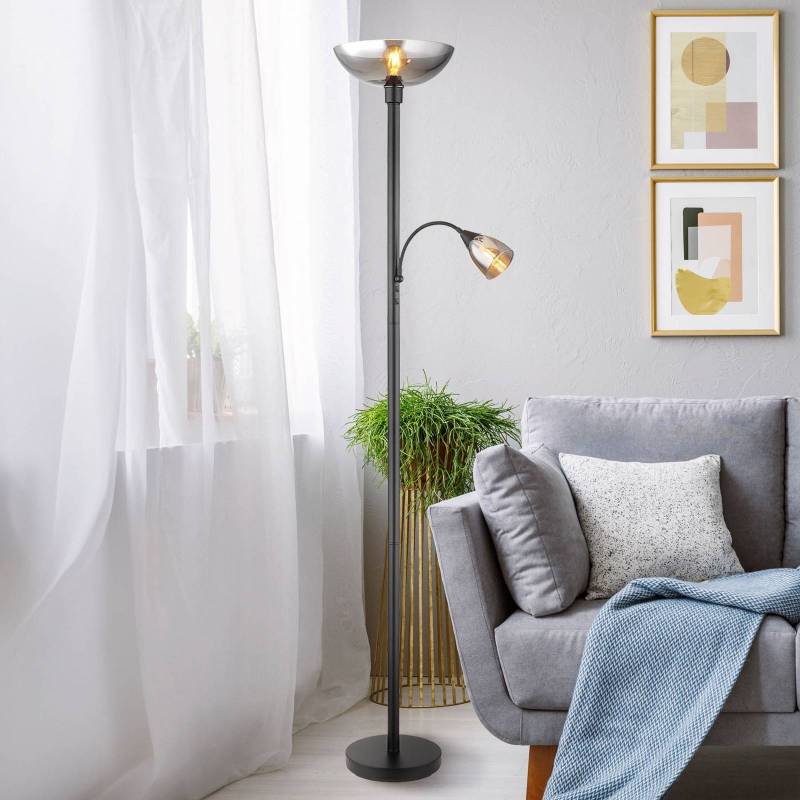 Stehlampe Blade, Höhe 178 cm, schwarz/rauchfarben, 2-flg. von Globo