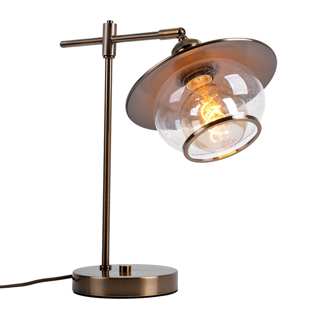 Tischlampe, Metall, bronzefarben, Glas, H 42 cm von Globo
