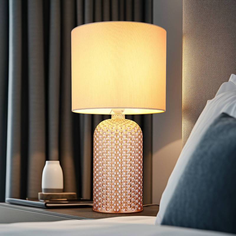 Tischlampe Sofia, cremefarben, Höhe 50 cm, Stoff/Glas von Globo