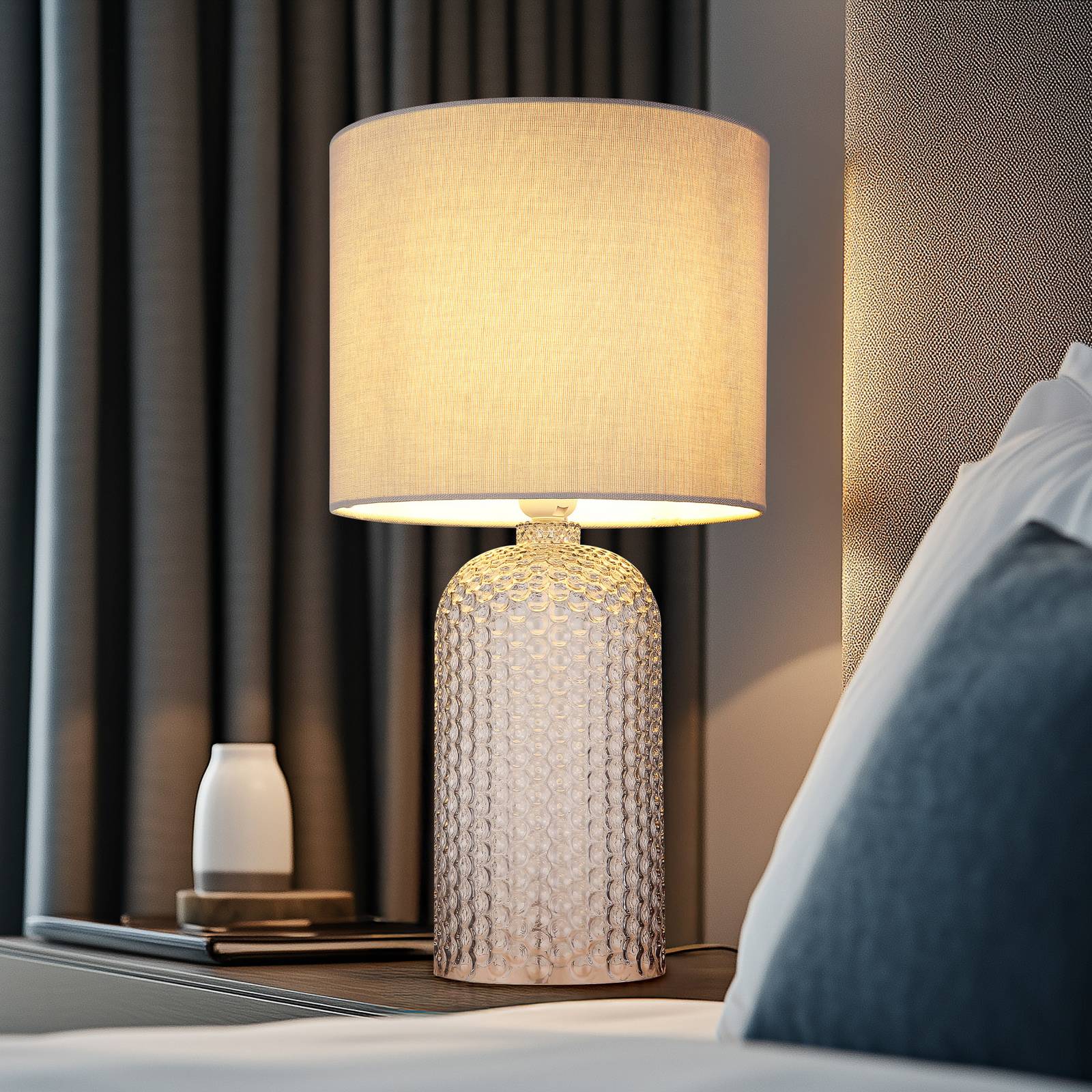 Tischlampe Sofia, grau, Höhe 50 cm, Stoff/Glas Tischlampe Sofia, grau, Höhe 50 cm, Stoff/Glas von Globo