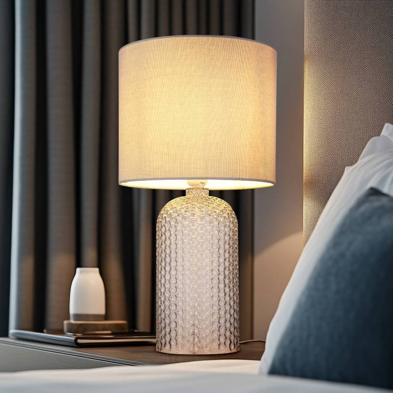 Tischlampe Sofia, grau, Höhe 50 cm, Stoff/Glas von Globo