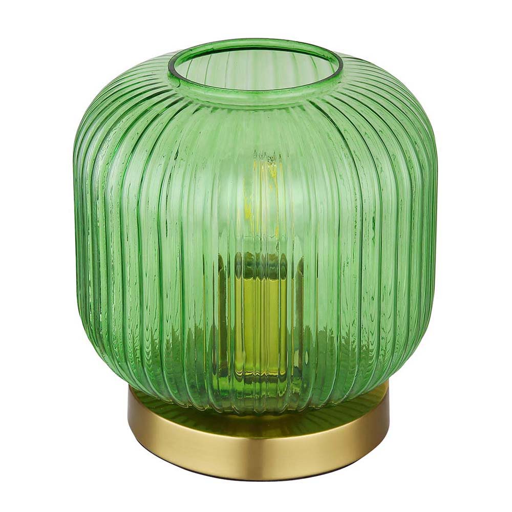 Tischleuchte, Glas grün, messing, H 21 cm von Globo