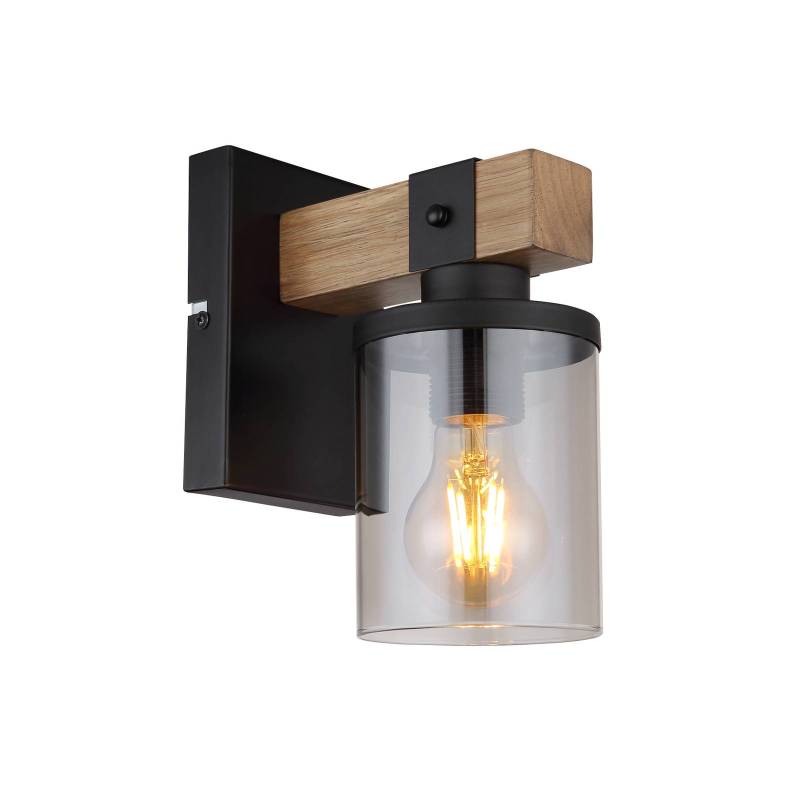 Wandleuchte Lila mit Holz-Ausleger und Glasschirm von Globo
