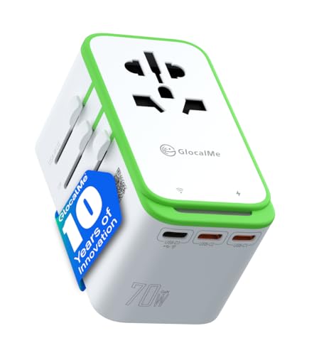 GlocalMe RoamPlug Reiseadapter Weltweit, kann als 4G Mobiler WLAN Router mit 8GB EU Daten, Max. 70 W, 4 USB-Anschlüsse, All-in-One internationaler Netzstecker Adapter für US EU UK AUS Reisen von GlocalMe