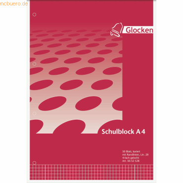 10 x Glocken Schreibblock A4 70g/qm 80 Blatt 4-fach gelocht kariert 10 x Glocken Schreibblock A4 70g/qm 80 Blatt 4-fach gelocht kariert von Glocken