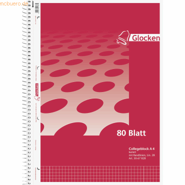 30 x Glocken Spiralblock A4 60g/qm 80 Blatt 4-fach gelocht kariert 30 x Glocken Spiralblock A4 60g/qm 80 Blatt 4-fach gelocht kariert von Glocken