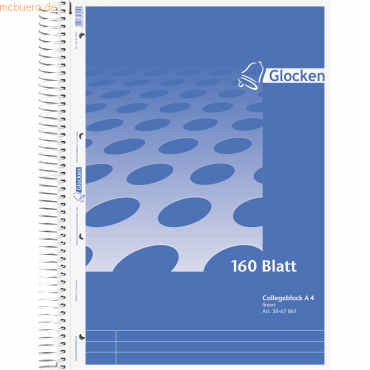 5 x Glocken Collegeblock Glocken-Design A4 60g/qm 160 Blatt 4-fach gel von Glocken