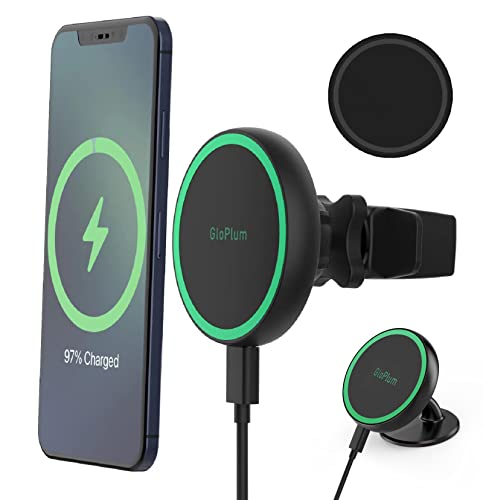 Gloplum Kompatibel 15W Ladegerät Magsafe Autohalterung, Kabelloses Magnet Auto Handyhalter,Wireless Car Charger KfZ Ladestation Handyhalterung für Phone 13/13 Pro/13 mini/13 Pro/12/12 Pro von Gloplum