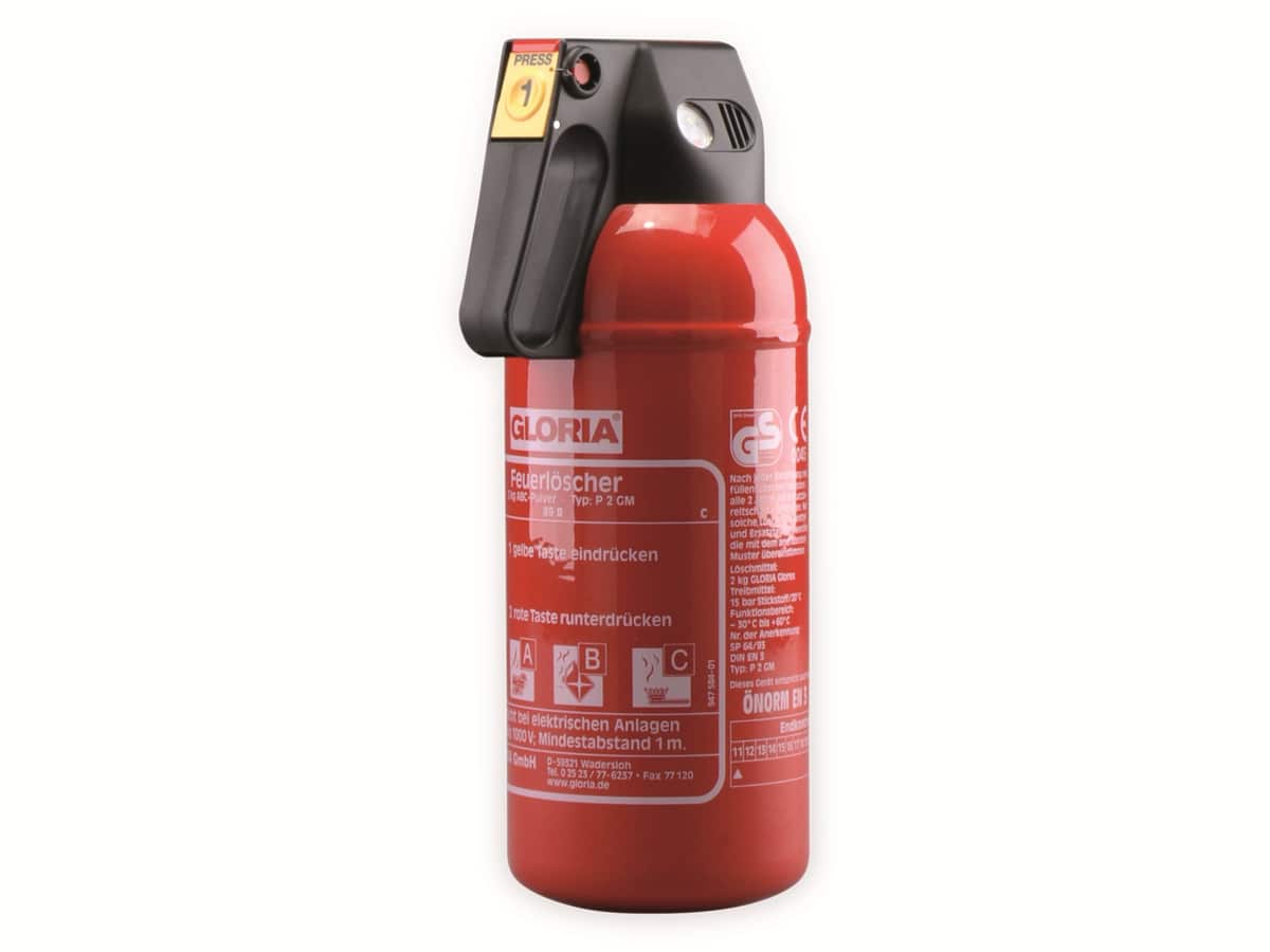 GLORIA Feuerlöscher P2GM, Pulver, 2 kg, Brandklasse 13A, 89B, mit Kfz-Halter GLORIA Feuerlöscher P2GM, Pulver, 2 kg, Brandklasse 13A, 89B, mit Kfz-Halter von Gloria