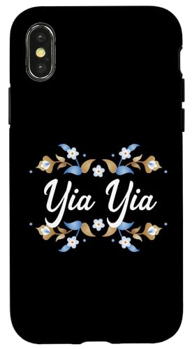 Yia Yia Bilderrahmen, Blumenmuster, Blau / Gold / Weiß Hülle für iPhone X/XS Yia Yia Bilderrahmen, Blumenmuster, Blau / Gold / Weiß Hülle für iPhone X/XS von Glorious Grandma Names