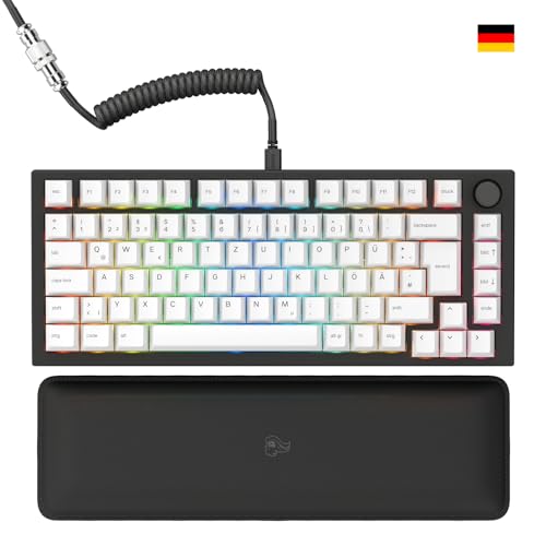 Glorious Gaming GMMK PRO 75% – Modulares mechanisches Gaming-Keyboard, TKL, Grundgerüst 1,5 kg, voll anpassbar, Spiralkabel, Handgelenkablage, PBT-Tastenkappen, Deutsch QWERTZ Layout - Schwarz von Glorious