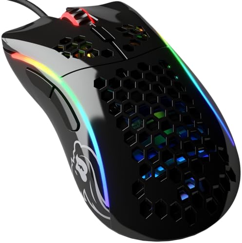 Glorious Gaming Model D- (Minus) Wired Gaming Mouse – superleichtes Wabendesign mit 61 g, RGB-Beleuchtung, ergonomisch, Pixart 3360 Sensor, Omron-Schaltern, PTFE-Füße, 6 Tasten – Glänzend Schwarz von Glorious PC Gaming Race