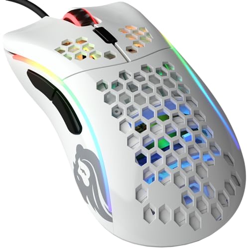 Glorious Gaming Model D- (Minus) Wired Gaming Mouse – superleichtes Wabendesign mit 61 g, RGB-Beleuchtung, ergonomisch, Pixart 3360 Sensor, Omron-Schaltern, PTFE-Füße, 6 Tasten – Glänzend Weiß von Glorious PC Gaming Race