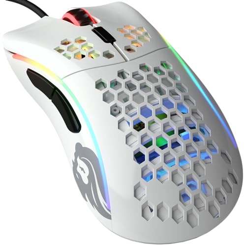 Glorious Gaming Model D- (Minus) Wired Gaming Mouse – superleichtes Wabendesign mit 61 g, RGB-Beleuchtung, ergonomisch, Pixart 3360 Sensor, Omron-Schaltern, PTFE-Füße, 6 Tasten – Glänzend Weiß von Glorious