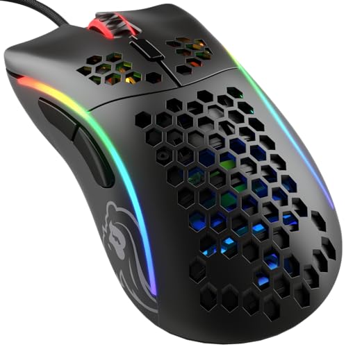 Glorious Gaming Model D- (Minus) Wired Gaming Mouse – superleichtes Wabendesign mit 61 g, RGB-Beleuchtung, ergonomisch, Pixart 3360 Sensor, Omron-Schaltern, PTFE-Füße, 6 Tasten – Mattschwarz von Glorious