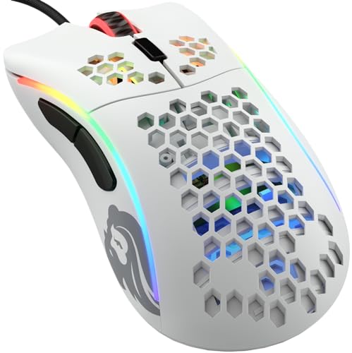 Glorious Gaming Model D- (Minus) Wired Gaming Mouse – superleichtes Wabendesign mit 61 g, RGB-Beleuchtung, ergonomisch, Pixart 3360 Sensor, Omron-Schaltern, PTFE-Füße, 6 Tasten – Mattweiß von Glorious