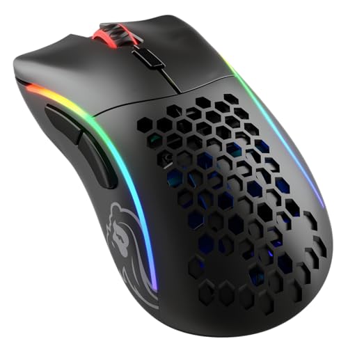 Glorious Gaming Model D- (Minus) Wireless Gaming Mouse – Superleichte 67 g, Wabendesign, RGB-Beleuchtung, ergonomisch, verzögerungsfreier 2,4-GHz-Funk, bis zu 71 Stunden Akku – Mattschwarz von Glorious