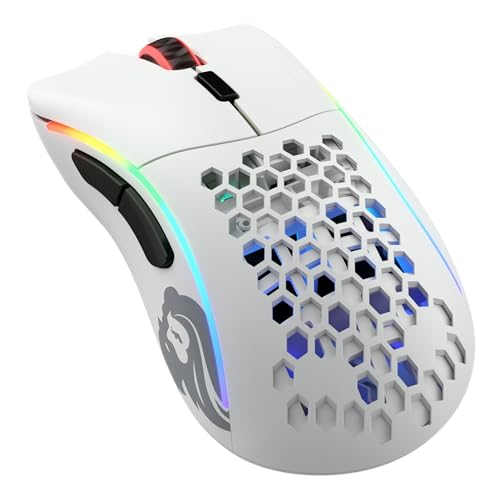 Glorious Gaming Model D- (Minus) Wireless Gaming Mouse – Superleichte 67 g, Wabendesign, RGB-Beleuchtung, ergonomisch, verzögerungsfreier 2,4-GHz-Funk, bis zu 71 Stunden Akku – Mattweiß von Glorious