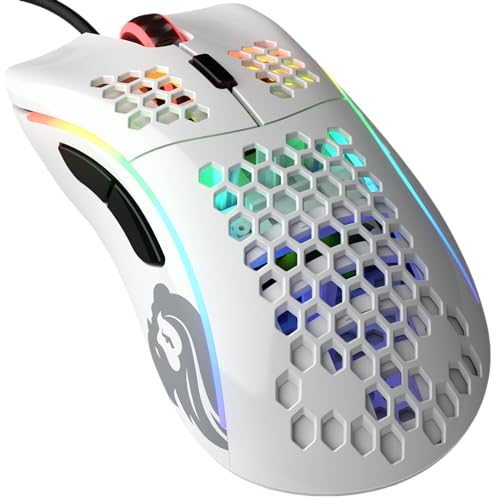 Glorious Gaming Model D Wired Gaming Mouse – superleichtes Wabendesign mit 68 g, RGB-Beleuchtung, ergonomisch, Pixart 3360 Sensor, Omron-Schaltern, PTFE-Füße, 6 Tasten – Glänzend Weiß von Glorious