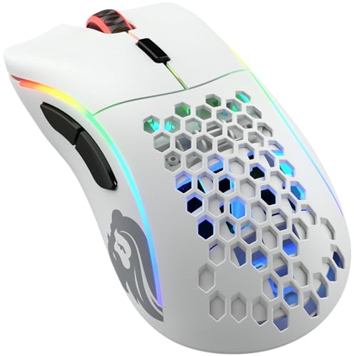 Glorious Gaming Model D Wireless Gaming Mouse – Superleichte 69 g, verzögerungsfreier 2,4-GHz-Funk, bis zu 71 Stunden Akku, RGB-Beleuchtung, BAMF-Sensor, ergonomisch, 6 Tasten – Mattweiß von Glorious