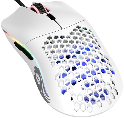 Glorious Gaming Model O Wired Gaming Mouse – superleichtes Wabendesign mit 67 g, RGB-Beleuchtung, Pixart 3360 Sensor, Omron-Schaltern, beidhändig – Mattweiß von Glorious PC Gaming Race