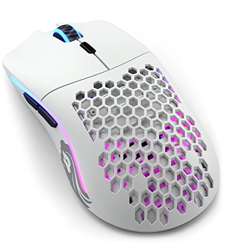 Glorious Gaming Model O Wireless Gaming Mouse – Superleichte 69 g, Wabendesign, RGB-Beleuchtung, beidhändig, verzögerungsfreier 2,4-GHz-Funk, bis zu 71 Stunden Akku – Mattweiß von Glorious