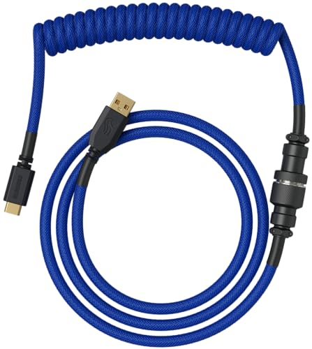 Glorious Gaming Premium Coiled Keyboard Cable - Vergoldetes USB-A (PC) auf USB-C (Tastatur), Schutz vor Kabelsalat, doppelt geflochtene Ummantelung, 5-poliger Aviator-Stecker - Cobalt Blue von Glorious PC Gaming Race