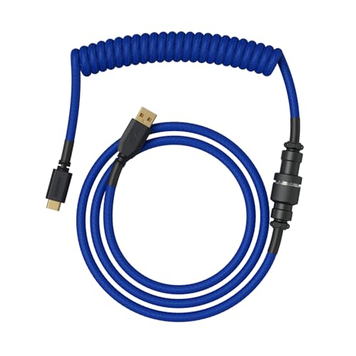 Glorious Gaming Premium Coiled Keyboard Cable - Vergoldetes USB-A (PC) auf USB-C (Tastatur), Schutz vor Kabelsalat, doppelt geflochtene Ummantelung, 5-poliger Aviator-Stecker - Cobalt Blue von Glorious PC Gaming Race