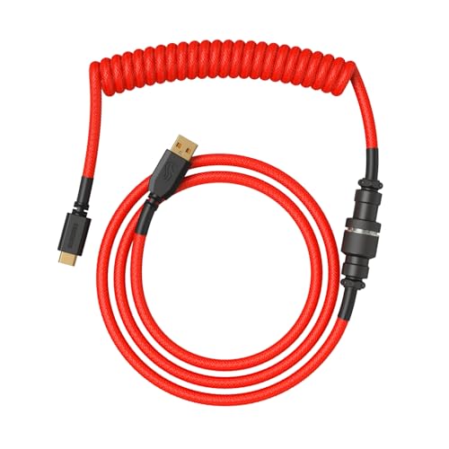 Glorious Gaming Premium Coiled Keyboard Cable - Vergoldetes USB-A (PC) auf USB-C (Tastatur), Schutz vor Kabelsalat, doppelt geflochtene Ummantelung, 5-poliger Aviator-Stecker - Crimson Red von Glorious