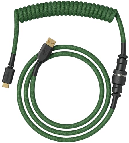 Glorious Gaming Premium Coiled Keyboard Cable - Vergoldetes USB-A (PC) auf USB-C (Tastatur), Schutz vor Kabelsalat, doppelt geflochtene Ummantelung, 5-poliger Aviator-Stecker - Forest Green von Glorious