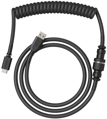 Glorious Gaming Premium Coiled Keyboard Cable - Vergoldetes USB-A (PC) auf USB-C (Tastatur), Schutz vor Kabelsalat, doppelt geflochtene Ummantelung, 5-poliger Aviator-Stecker - Phantom Black von Glorious