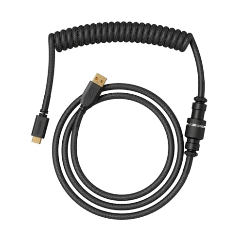 Glorious Gaming Premium Coiled Keyboard Cable - Vergoldetes USB-A (PC) auf USB-C (Tastatur), Schutz vor Kabelsalat, doppelt geflochtene Ummantelung, 5-poliger Aviator-Stecker - Phantom Black von Glorious