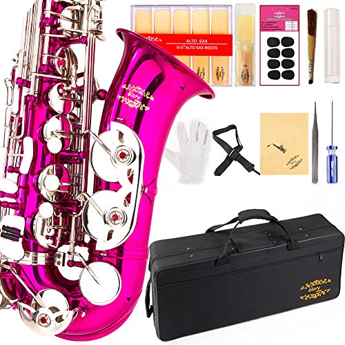 Glory E Flach Alto Saxophon mit 11reeds, 8 Pads Kissen, Fall, carekit Pink/Silver keys Glory E Flach Alto Saxophon mit 11reeds, 8 Pads Kissen, Fall, carekit Pink/Silver keys von Glory