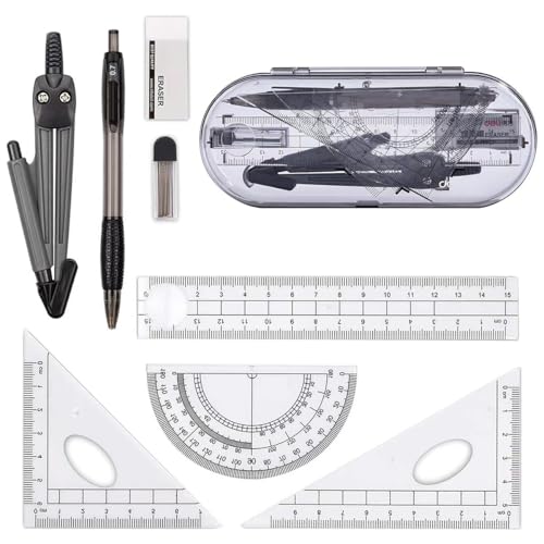 Glosoni Essentielle Werkzeuge für Schule, Geometrie-Kompass-Sets, pädagogisches Zubehör, Mathematik-Winkelmesser, Lineal-Set, Bleistift, Radiergummi, Spitzer für die Schule. (8-teiliges Set, schwarz) Glosoni Essentielle Werkzeuge für Schule, Geometrie-Kompass-Sets, pädagogisches Zubehör, Mathematik-Winkelmesser, Lineal-Set, Bleistift, Radiergummi, Spitzer für die Schule. (8-teiliges Set, schwarz) von Glosoni