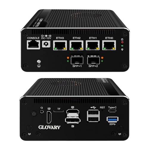 Glovary Firewall Appliance Dual 10GbE SFP+ U300E, 4 x i226V 2.5GbE LAN Mini PC Router, Barebone, Micro Router Computer, 10Gbit TypeC Port, Windows 11 Pro, OPNsense von Glovary