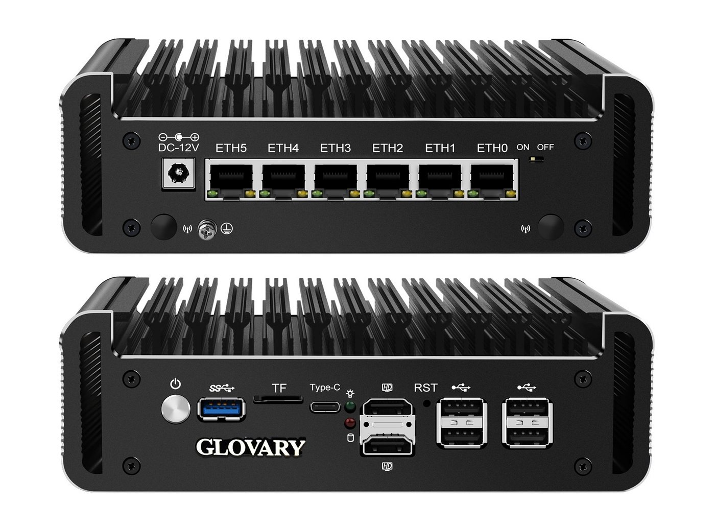 Glovary Firewall Mini PC N100 Hardware, 6 x2.5GbE LAN Micro Appliance Mini-PC (Intel N100, Integrierte UHD-Grafik, 0 GB RAM, 0 GB SSD, Lüfter) von Glovary
