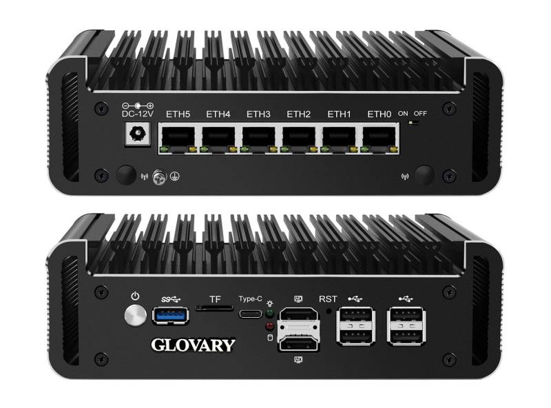 Glovary Firewall Mini PC N100 Hardware, 6 x2.5GbE LAN Micro Appliance Mini-PC (Intel N100, Integrierte UHD-Grafik, 0 GB RAM, 0 GB SSD, Lüfter) von Glovary