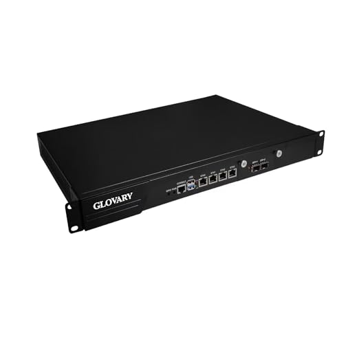 Glovary Firewall Rackmount 2 x 82599ES 10GbE SFP N200, 4 x i226V 2.5GbE LAN, DDR5 8GB RAM 512GB SSD, 19" Network Router Appliance, AES-NI, OPNsense, VGA, GPIO, 2 x Power von Glovary