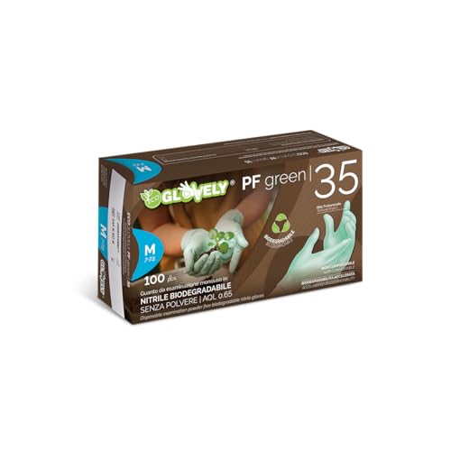 Ecoglovely PF Green 35 Nitril-Handschuhe, biologisch abbaubar, latexfrei, puderfrei, texturiert, lebensmittelecht, Größe L von Glovely