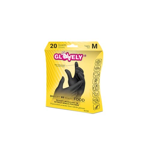 Glovely Biosoft PF Black Food, puderfrei, strukturierte Fingerhandschuhe, lebensmittelecht, Größe L, 20 Stück von Glovely
