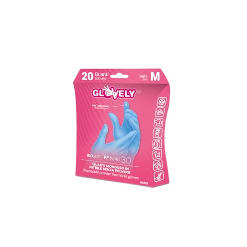 Glovely Biosoft PF type 30 Nitrilhandschuhe, blau, 20 Stück, latexfrei, puderfrei, strukturiert, an den Fingern, lebensmittelecht, Größe S von Glovely