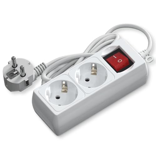 2-Wege-Steckdosenleiste mit Schalter, 1,5 m, 3G, 1,5 mm², weiß, ideal zum Anschluss von elektrischen Geräten und zur Verbesserung des Energiemanagements. von Glowster